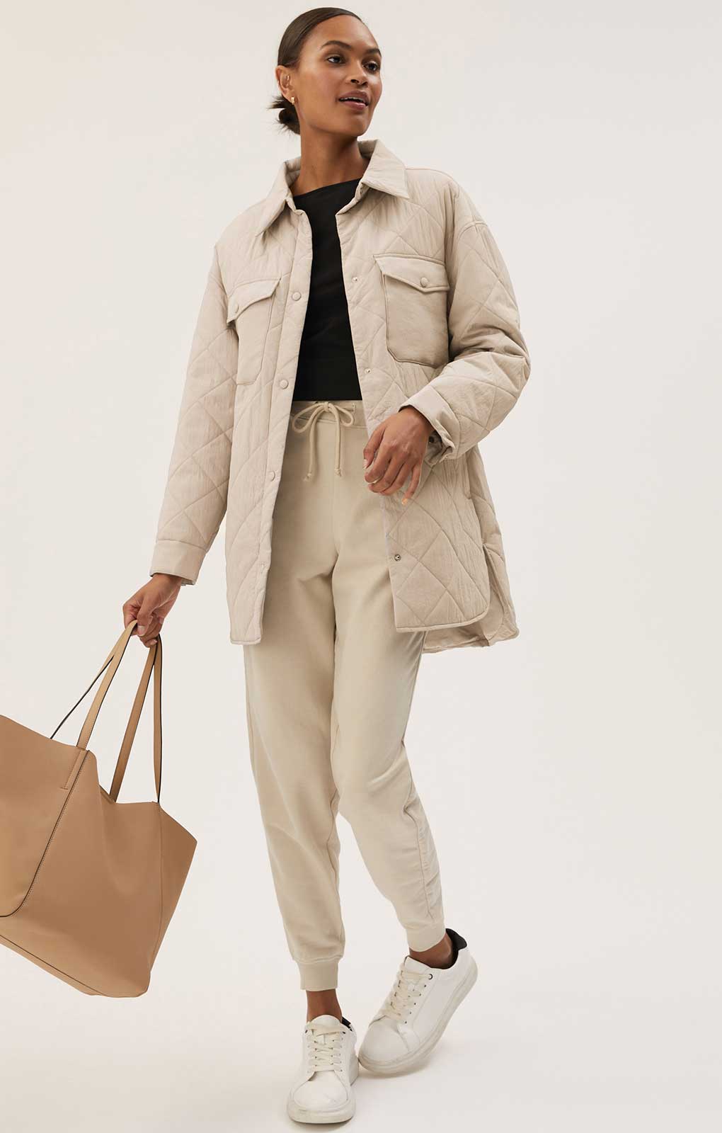 M&S Fawn Textured Quilted Collared Shacket