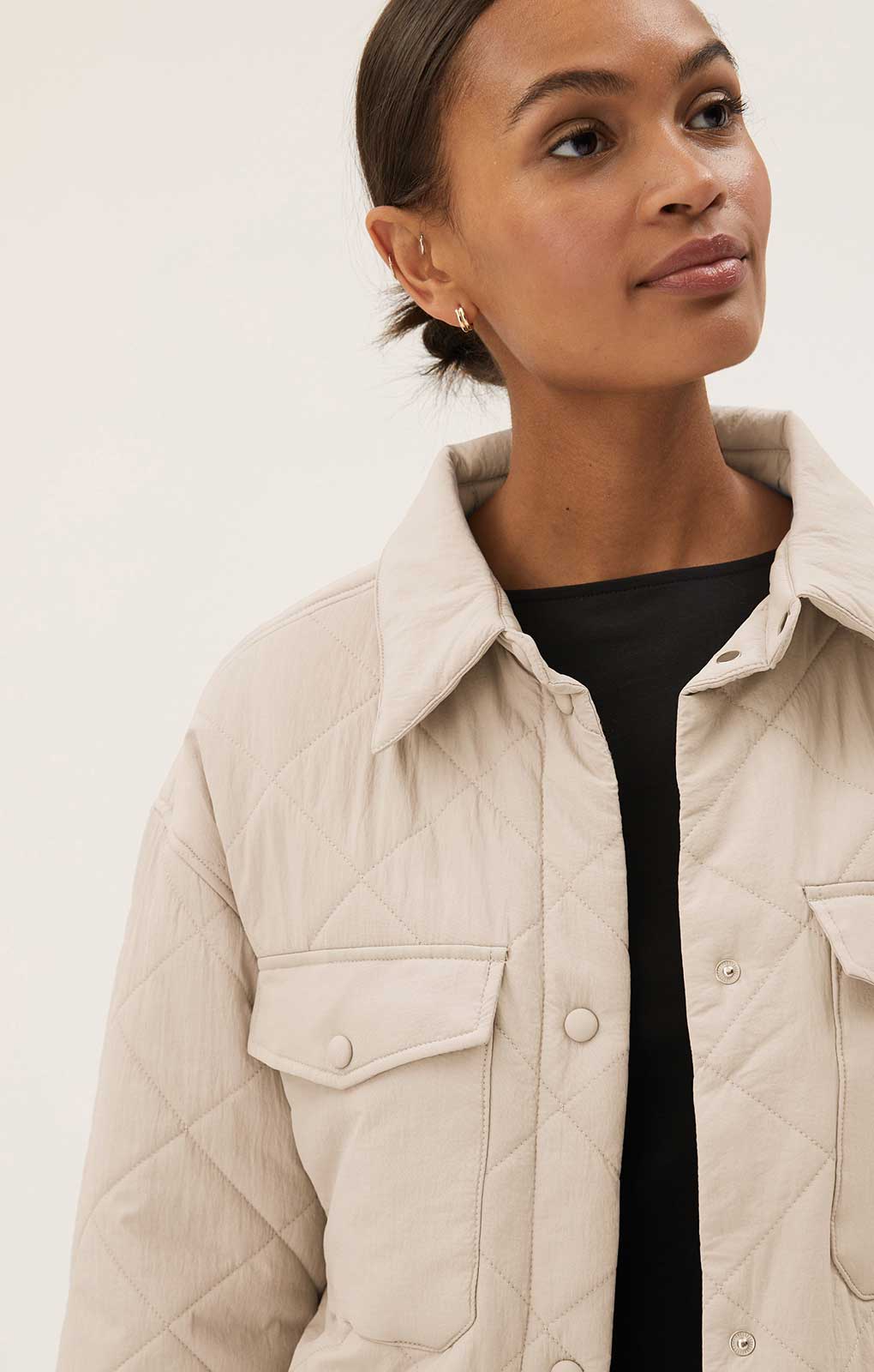 M&S Fawn Textured Quilted Collared Shacket