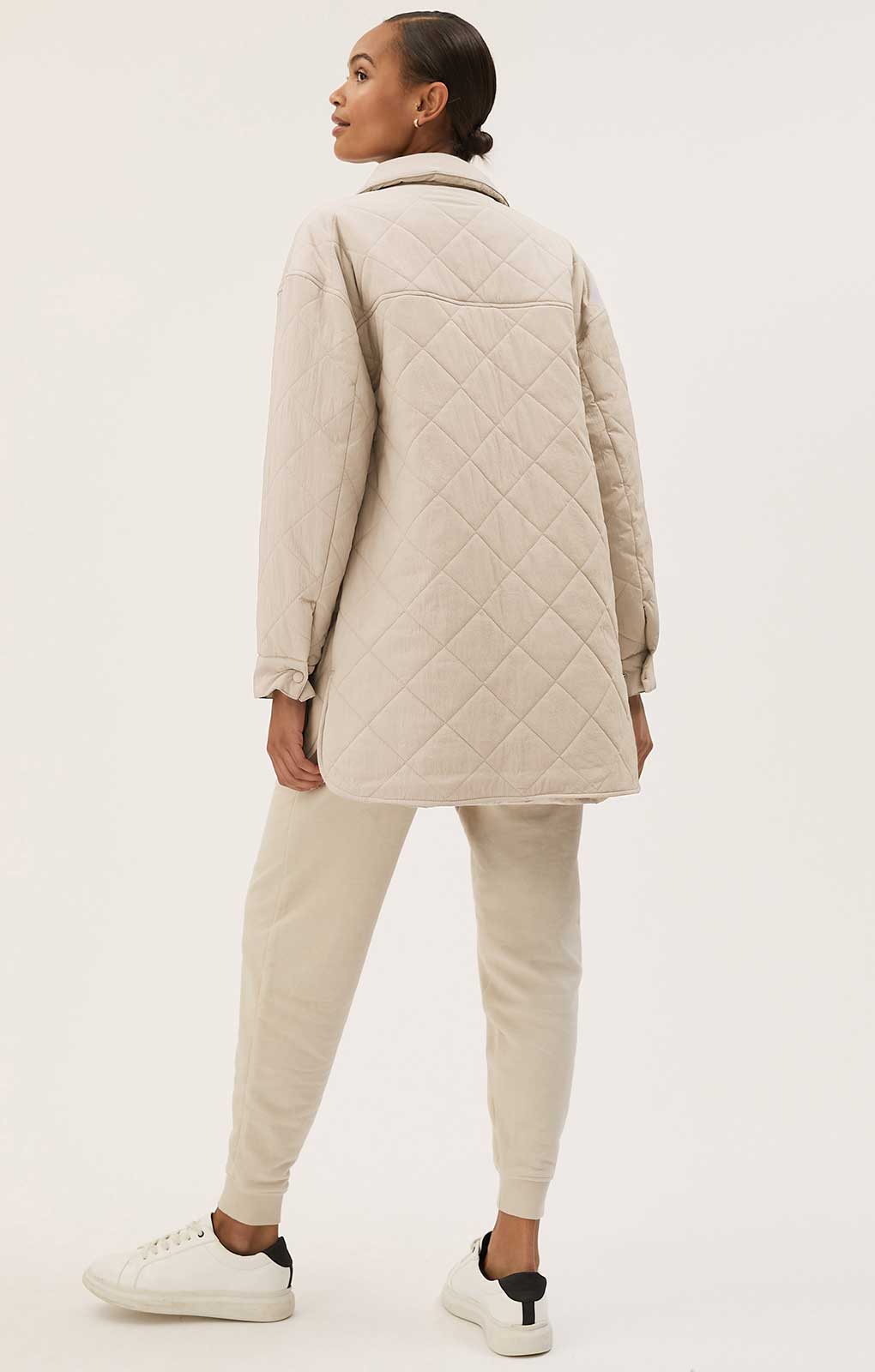 M&S Fawn Textured Quilted Collared Shacket