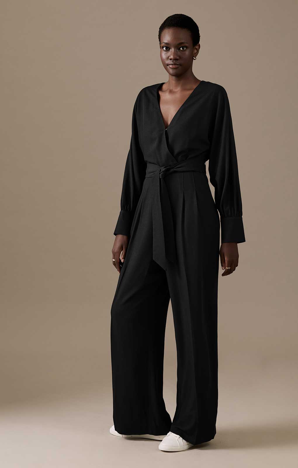 M&S Belted Long Sleeve Wrap Jumpsuit With Wool