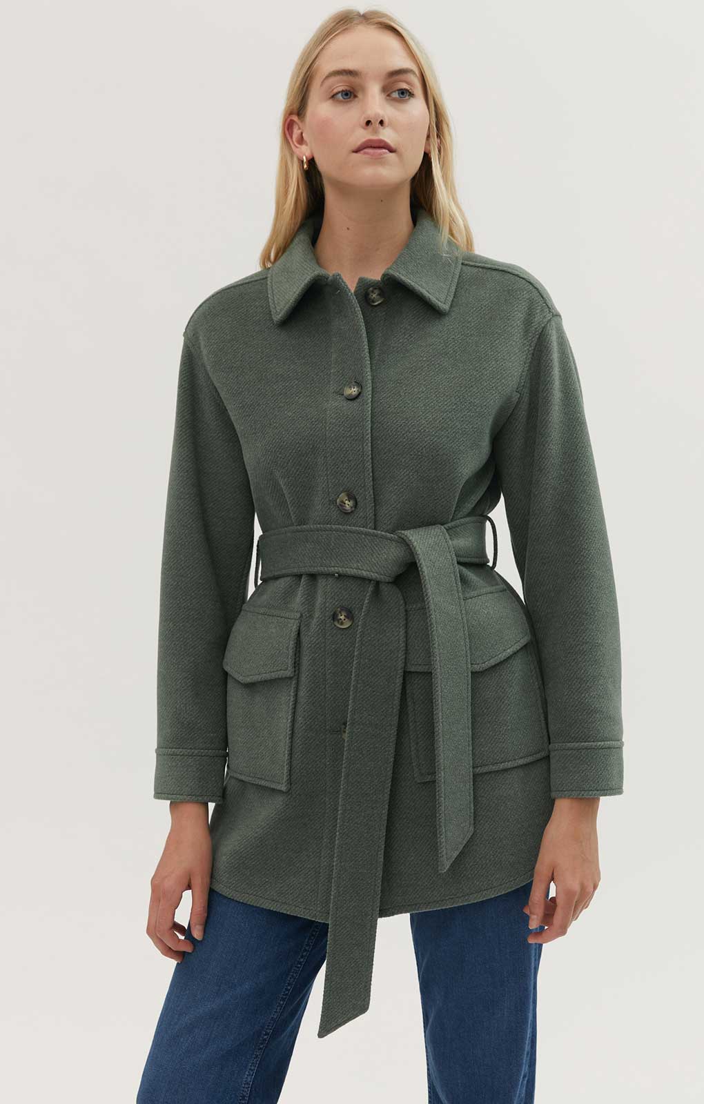 M&S Khaki Marl Relaxed Belted Collared Shacket