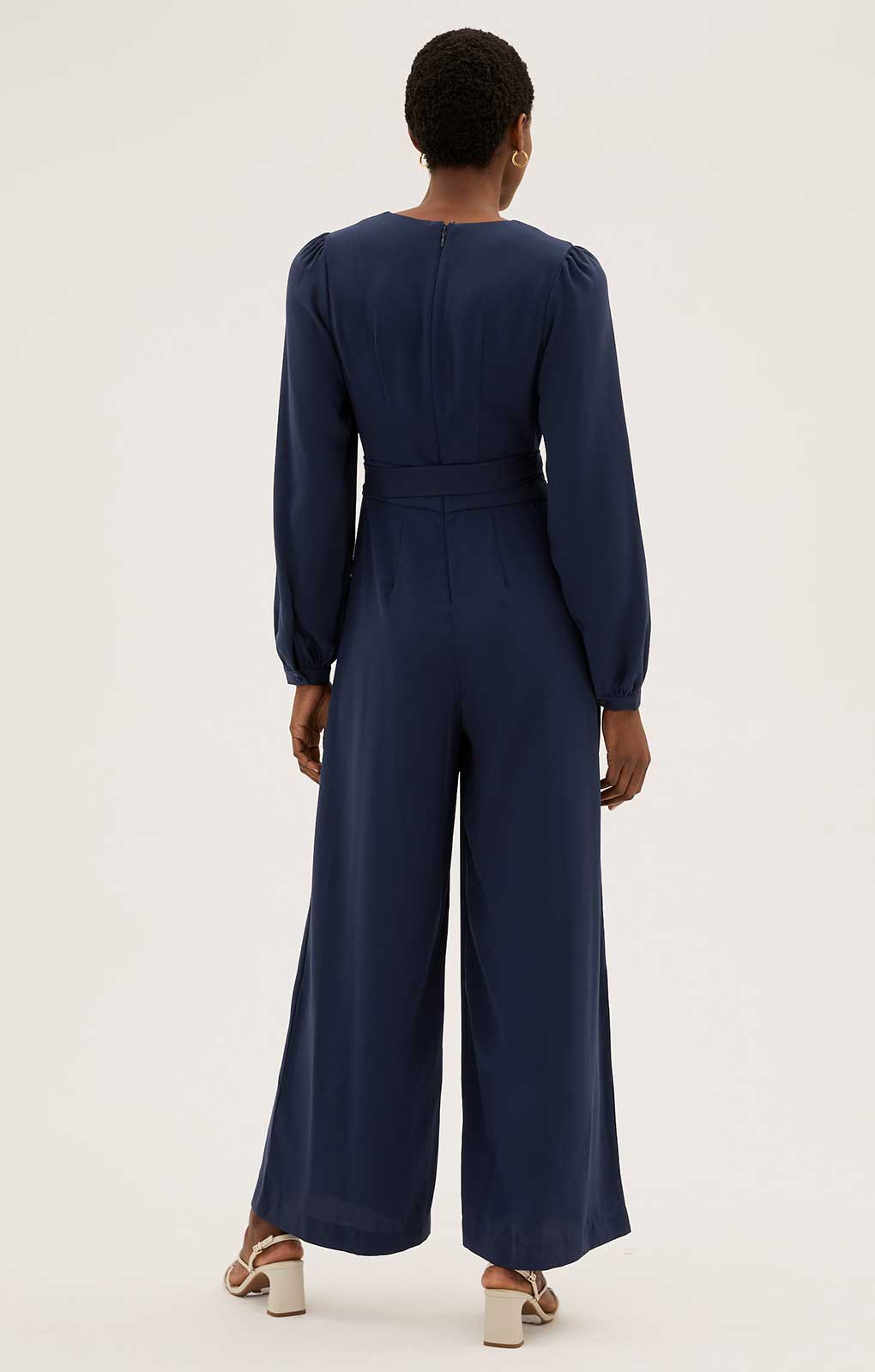 M&S Navy Long Sleeve Wide Leg Jumpsuit