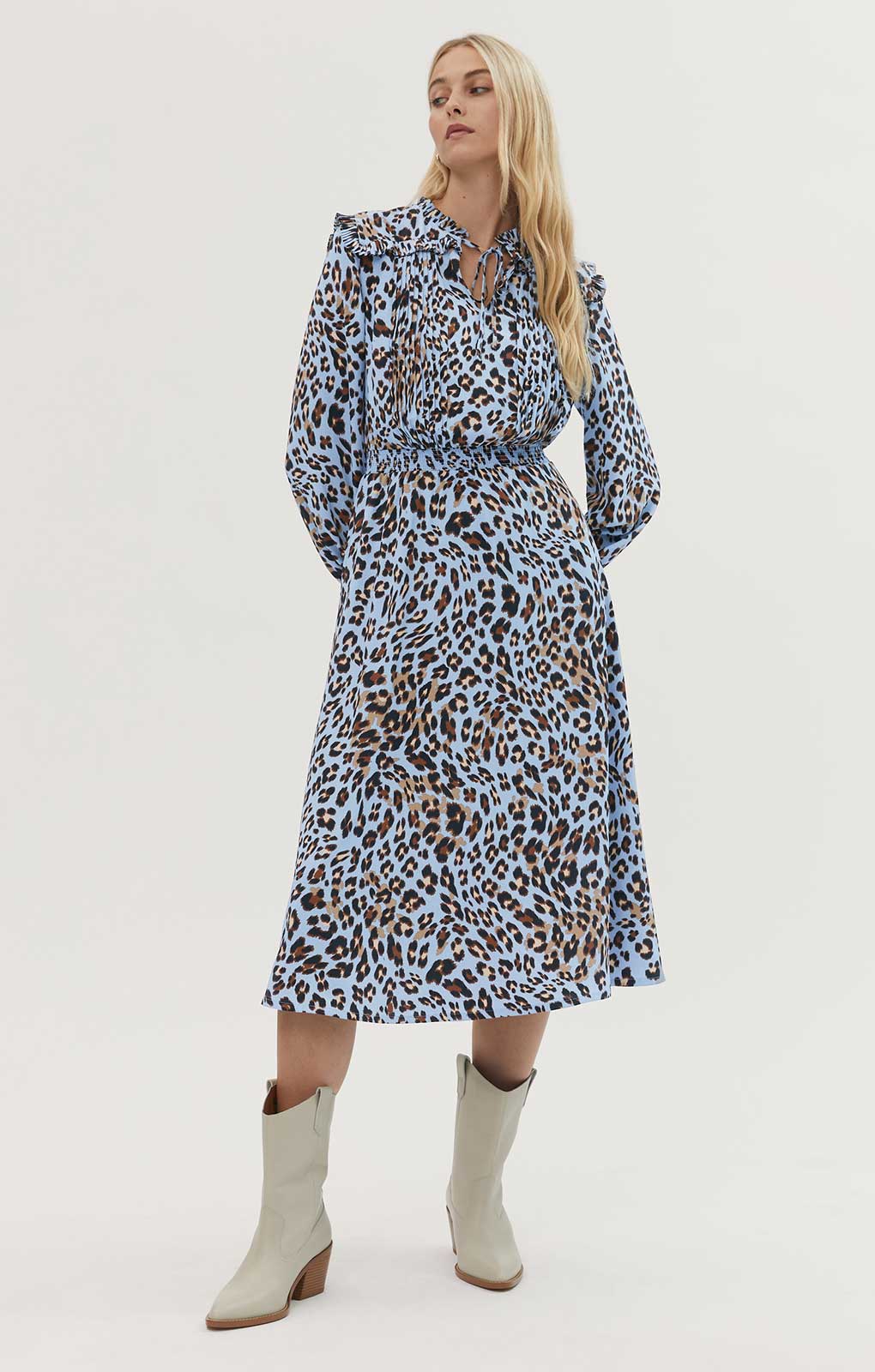 M&S Animal Print V-Neck Midi Waisted Dress