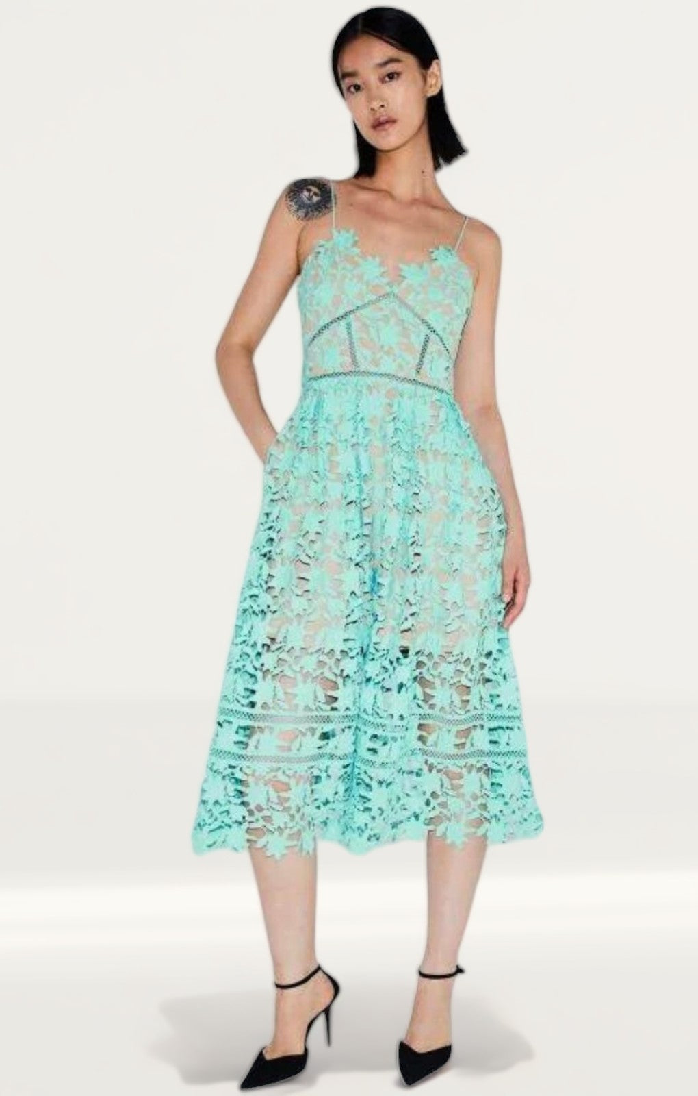 Self-Portrait Azaelea Lace Midi Dress in Mint