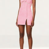 Self-Portrait Boucle V-Neck Mini Dress in Pink
