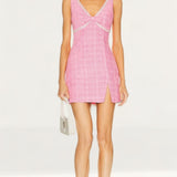 Self-Portrait Boucle V-Neck Mini Dress in Pink