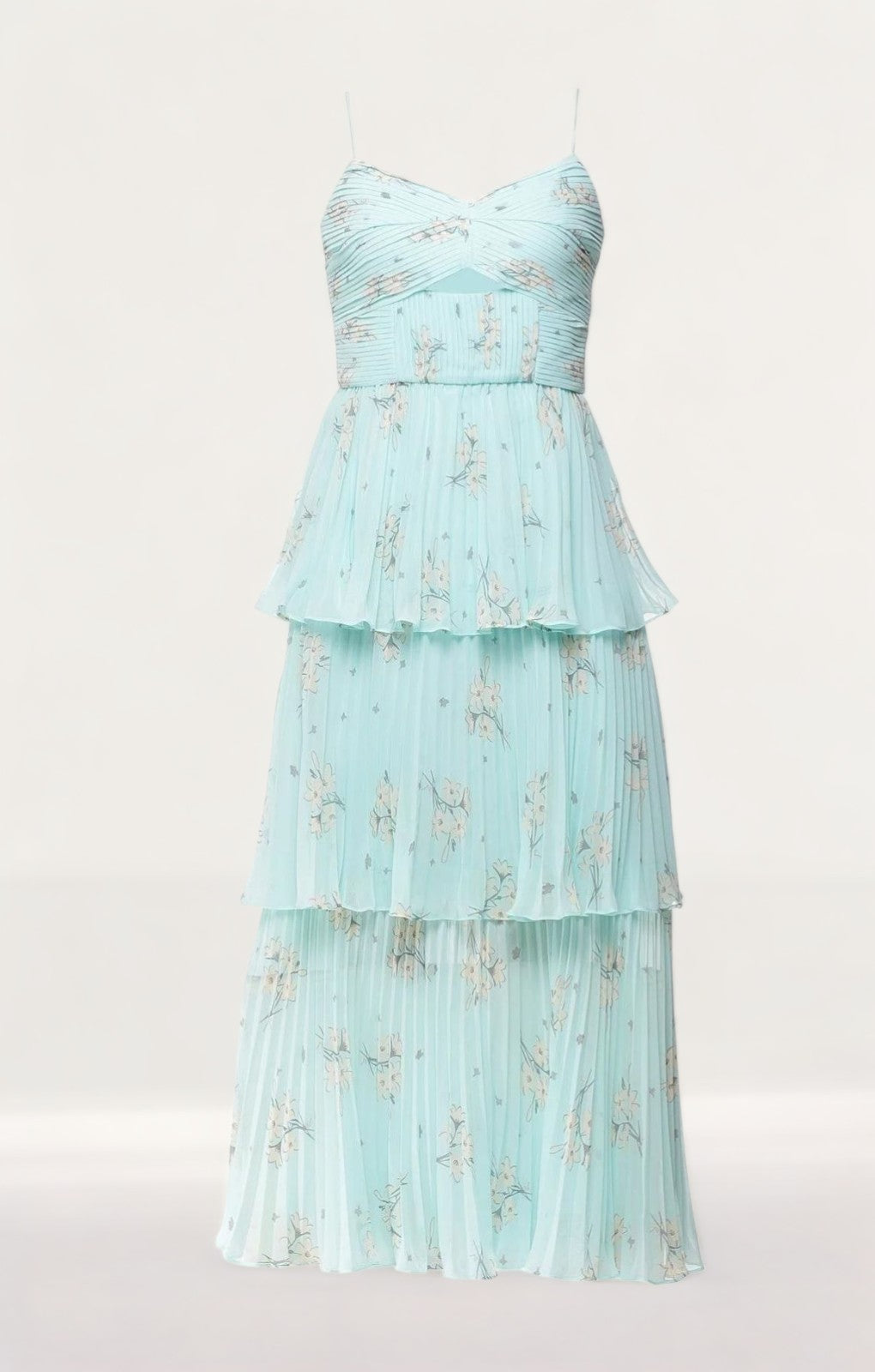 Self-Portrait Floral Tiered Chiffon Midi Dress in Mint