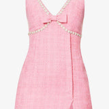 Self-Portrait Boucle V-Neck Mini Dress in Pink