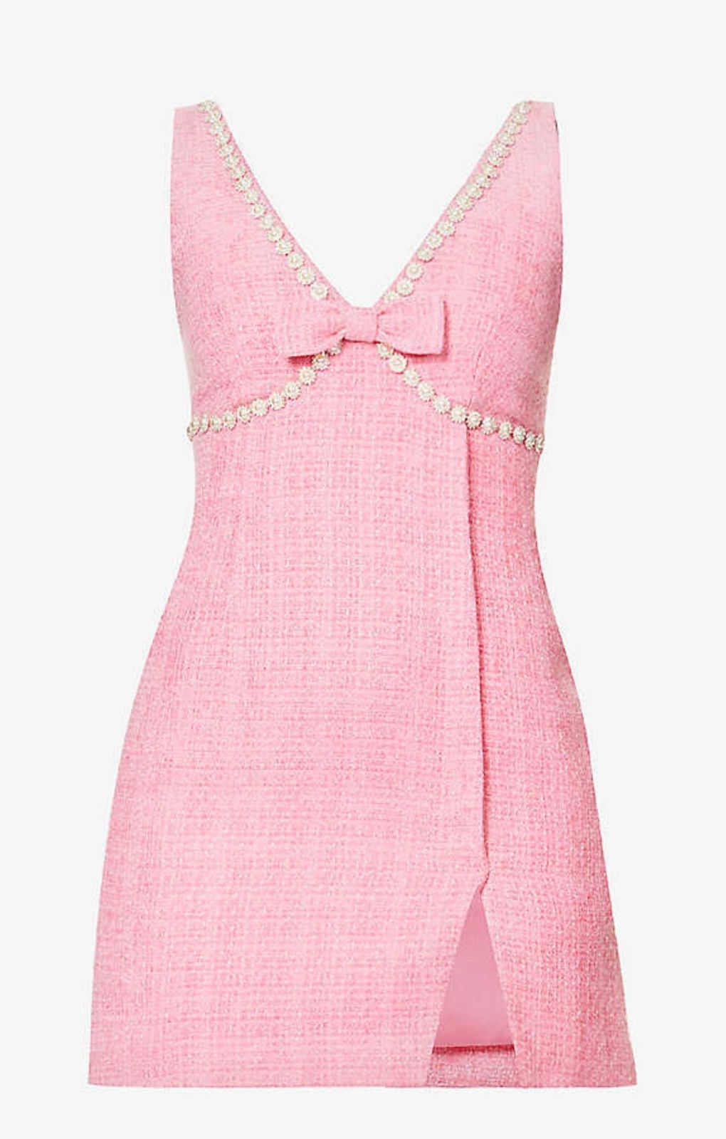 Self-Portrait Boucle V-Neck Mini Dress in Pink