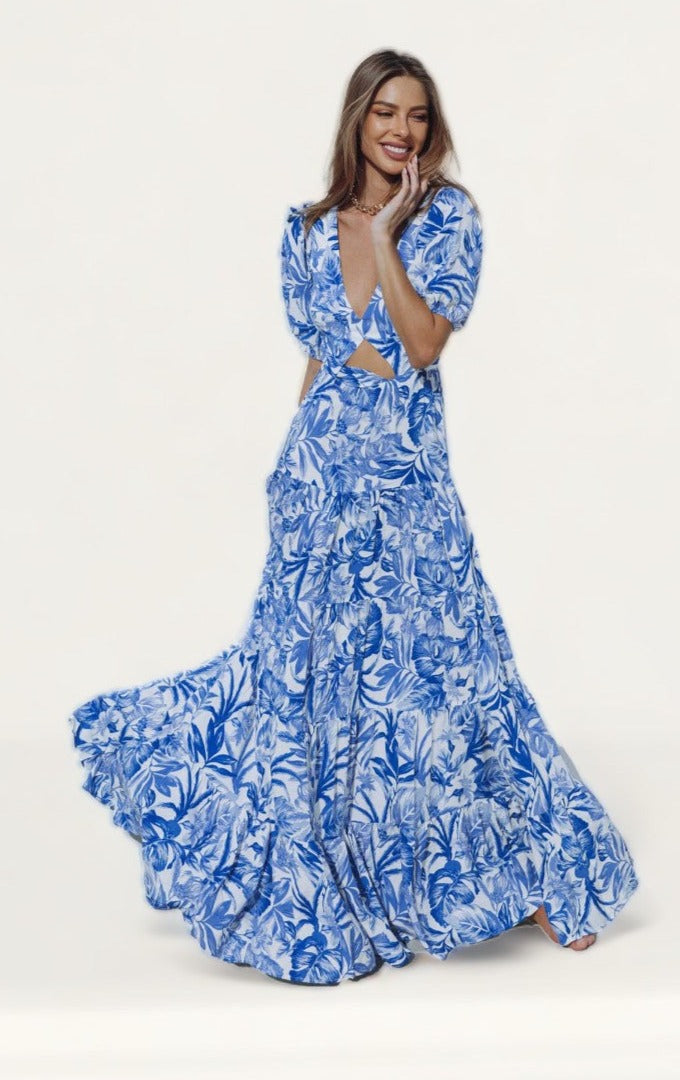 Seven Wonders Kiah Blue Floral Tiered Dress
