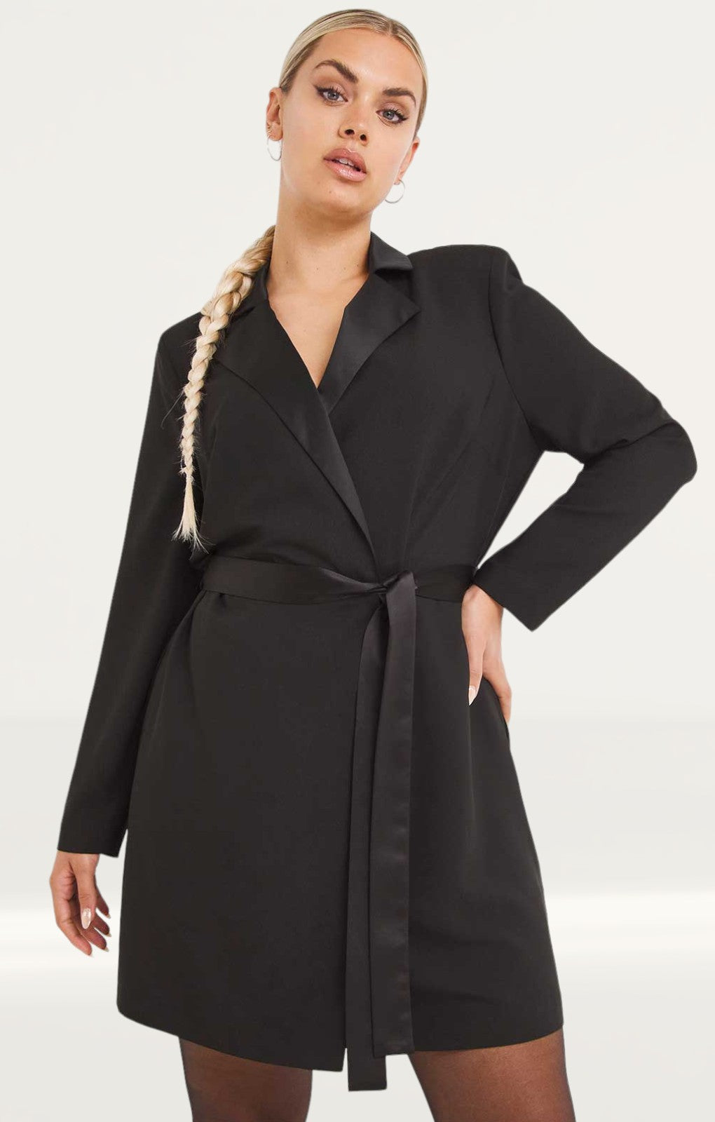 Simply Be Mini Black Blazer Dress with Satin Lapels