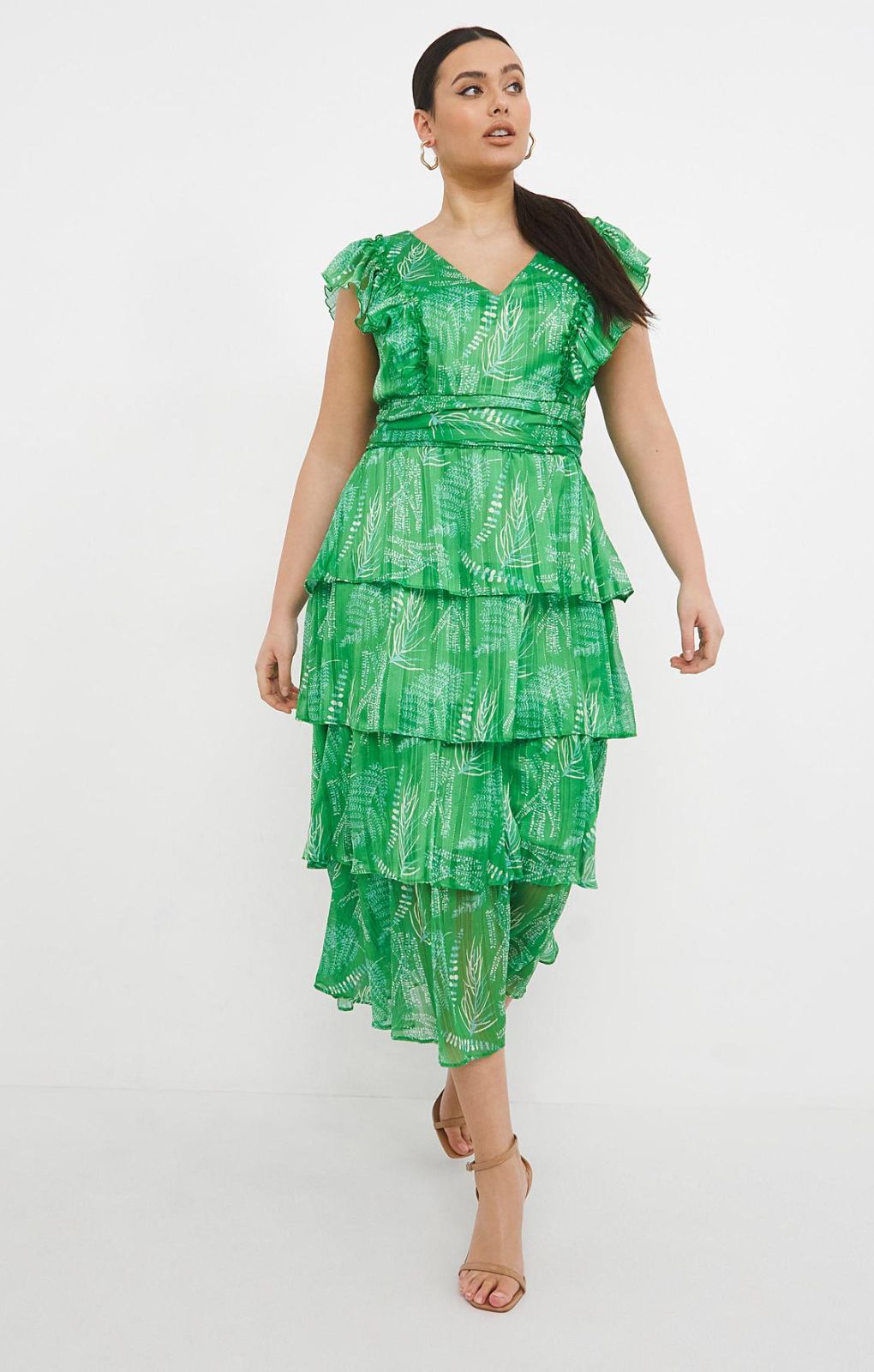Simply Be Green Print Tiered Dress
