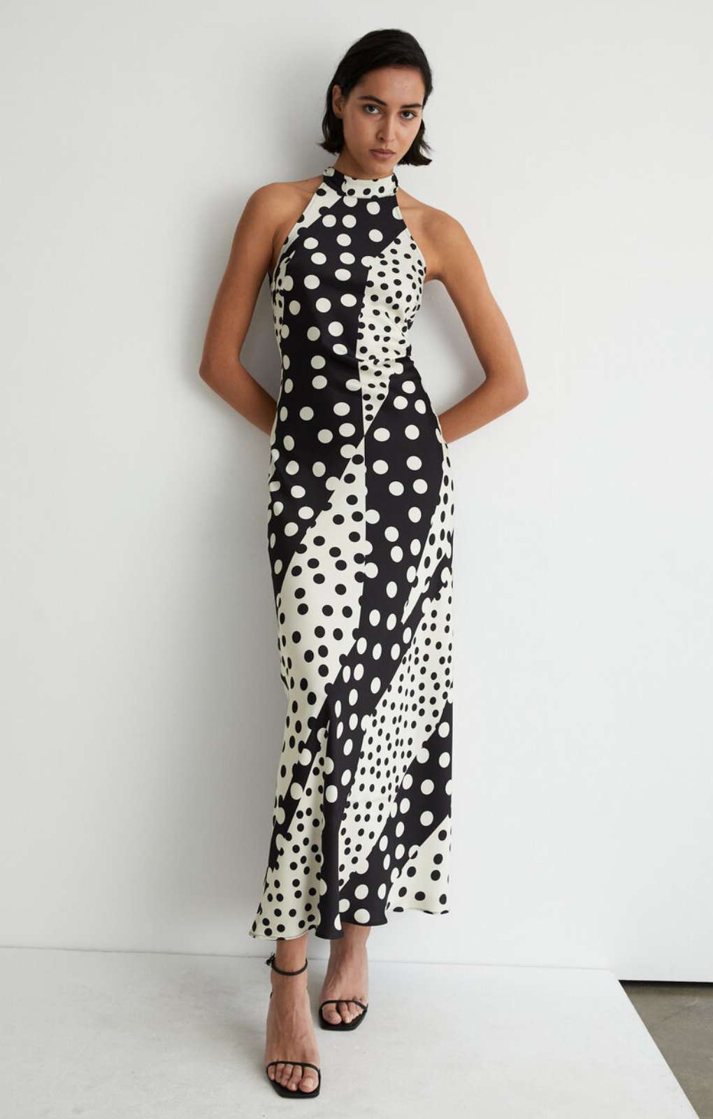 Warehouse Spot Satin Halter Neck Backless Maxi Dress