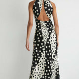 Warehouse Spot Satin Halter Neck Backless Maxi Dress