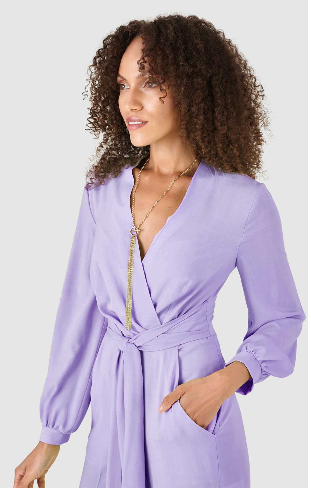 Closet London Purple Wrap Wide Leg Jumpsuit