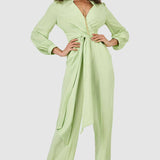 Closet London Lime Green Wrap Wide Leg Jumpsuit