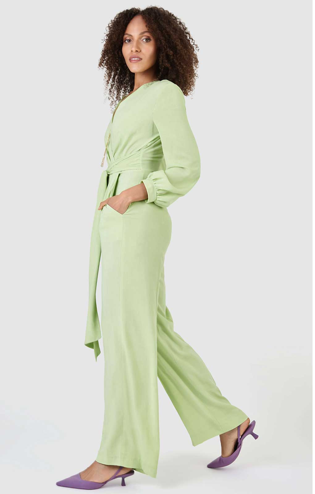 Closet London Lime Green Wrap Wide Leg Jumpsuit