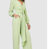 Closet London Lime Green Wrap Wide Leg Jumpsuit
