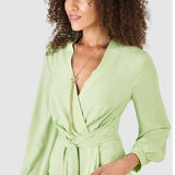 Closet London Lime Green Wrap Wide Leg Jumpsuit