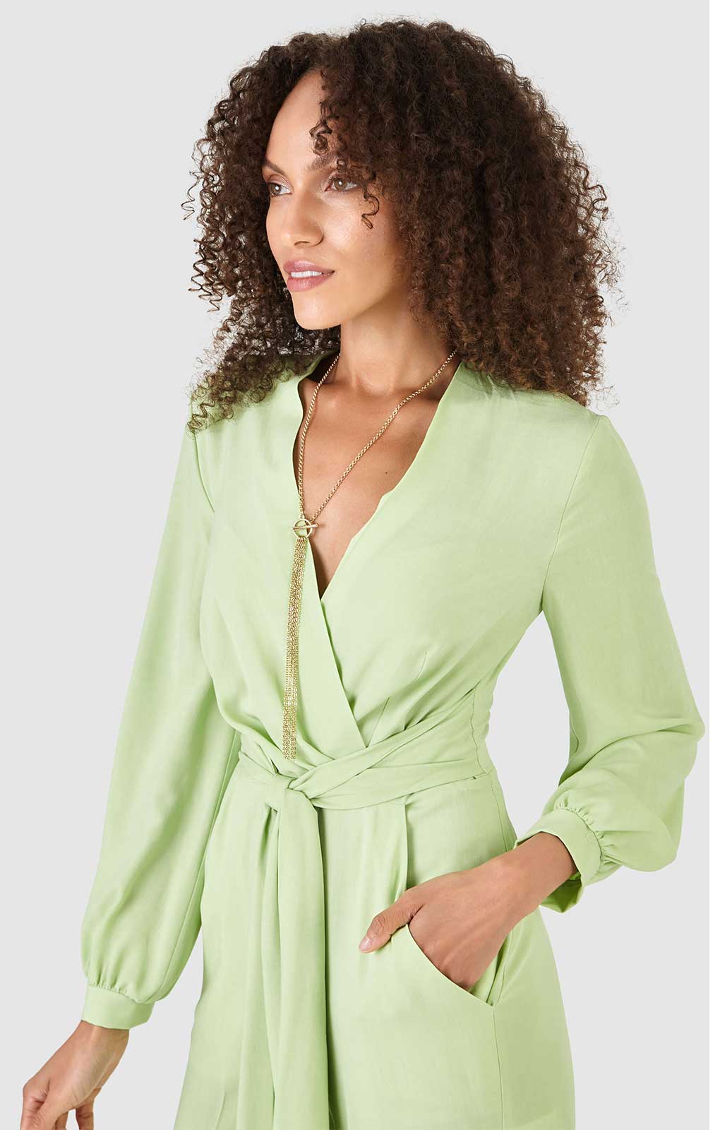 Closet London Lime Green Wrap Wide Leg Jumpsuit