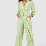 Closet London Lime Green Wrap Wide Leg Jumpsuit
