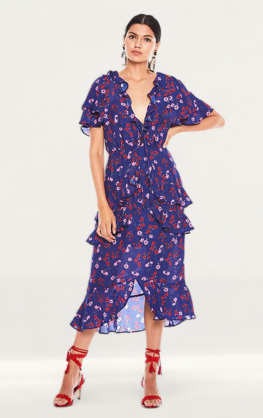 Talulah Floral Ruffle Midi Dress