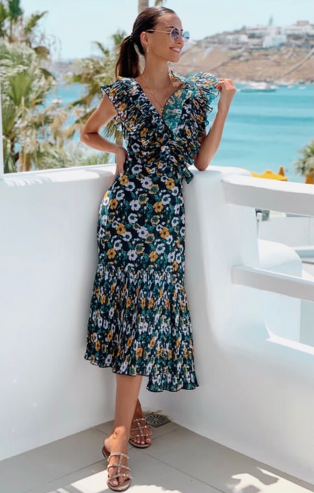 talulah light it up midi dress TALULAH | Dresses | Talulah La Maison Light It Up Midi Dress Floral Print Navy Yellow Ruffle Sm 3