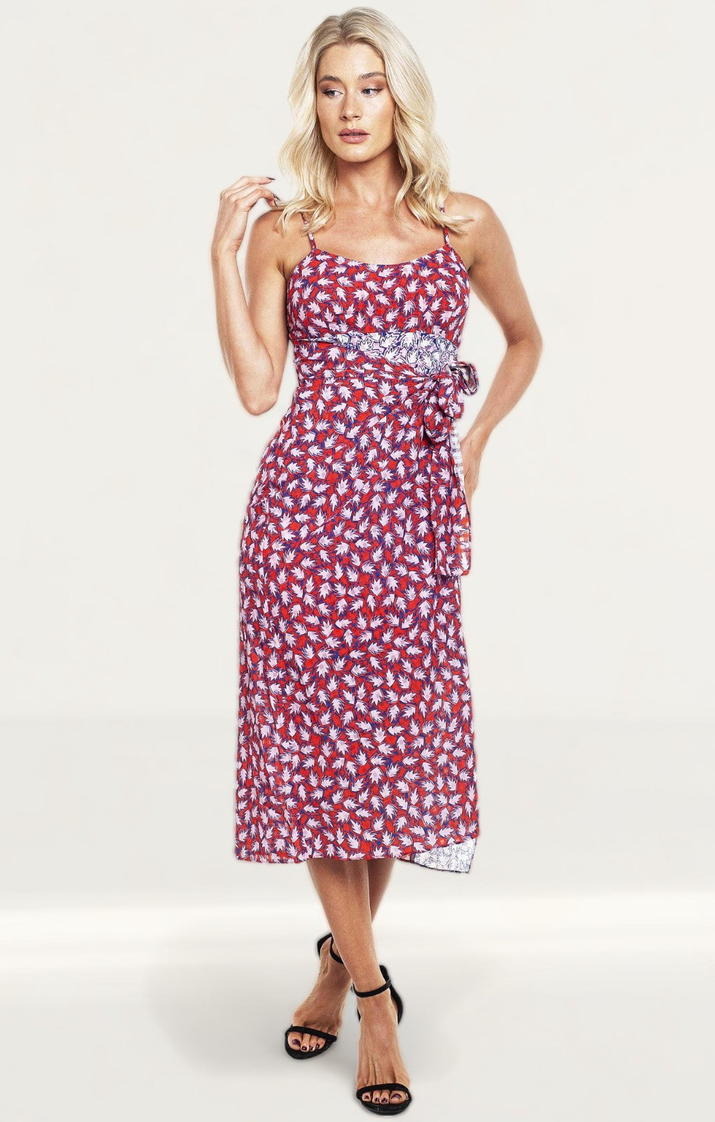 The East Order Anouk Pink Leaf Midi Dress