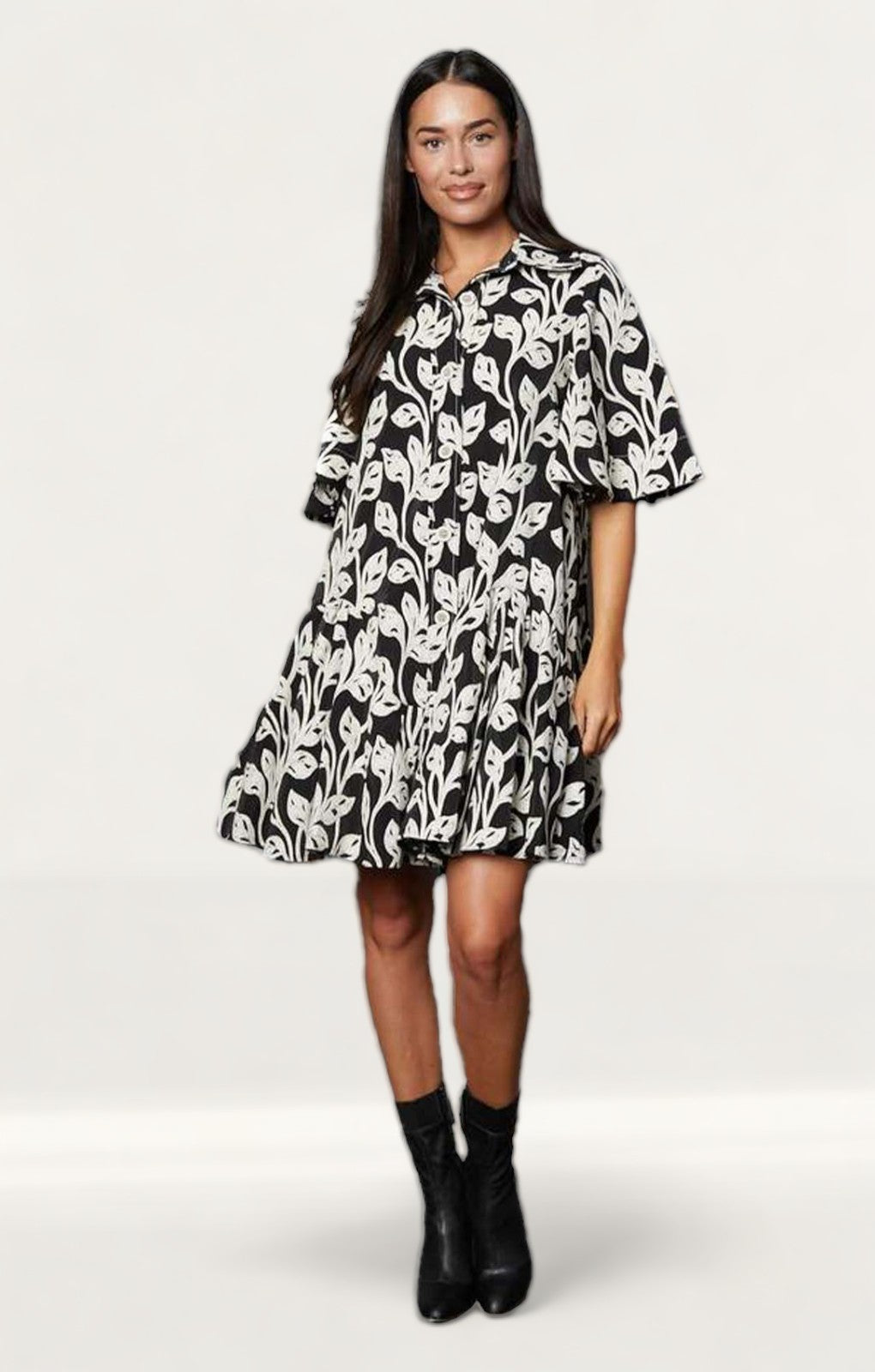 Timeless London Monochrome Floral Emmie Mini Dress