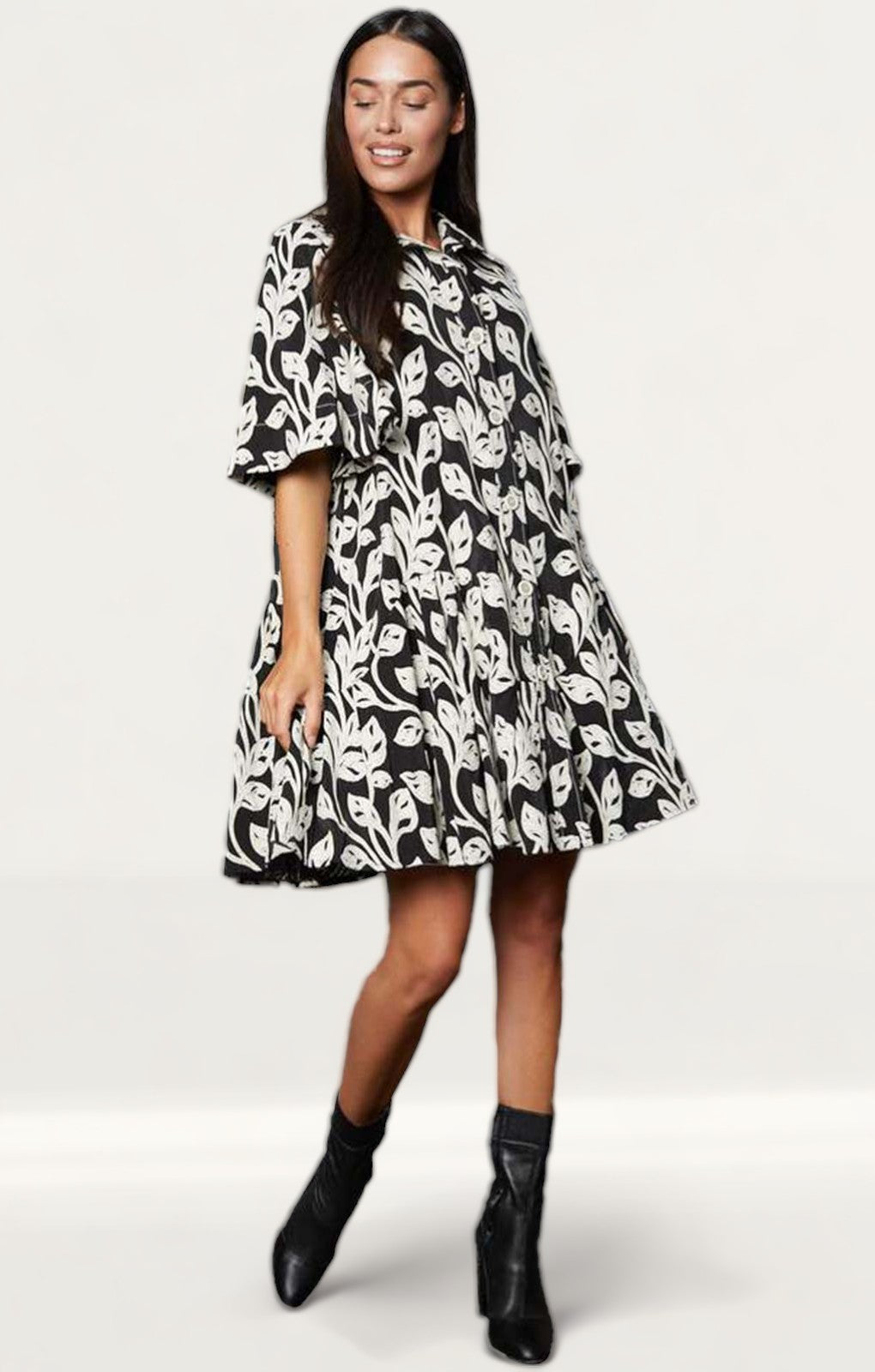 Timeless London Monochrome Floral Emmie Mini Dress
