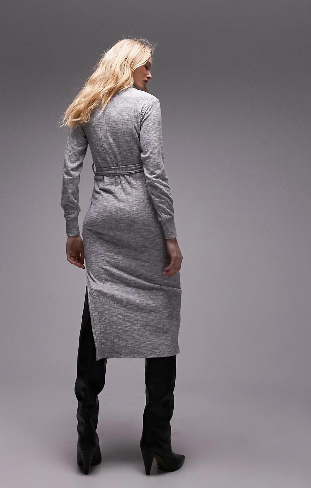 Topshop Brushed Rib Roll Neck Midi Dress In Grey – dresses by Topshop, available to rent from Hirestreet
