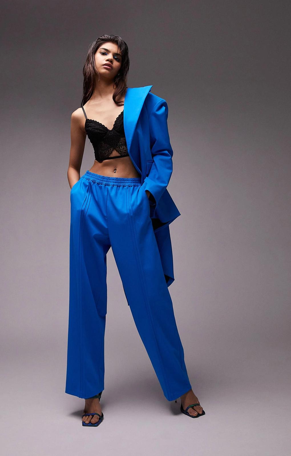 Topshop Elastic Waist Tailored Jogger In Azure Blue – trousers by Topshop, available to rent from Hirestreet