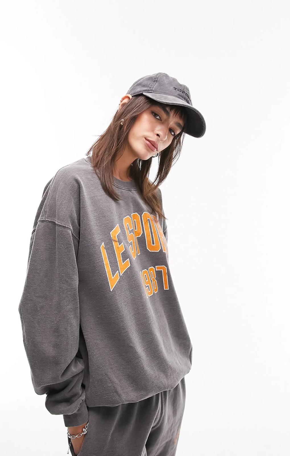 Topshop Le Sports Sweat In Washed Black – tops by Topshop, available to rent from Hirestreet