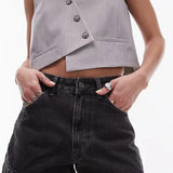Topshop Denim A-Line Mom Short With Rips In Washed Black – shorts by Topshop, available to rent from Hirestreet