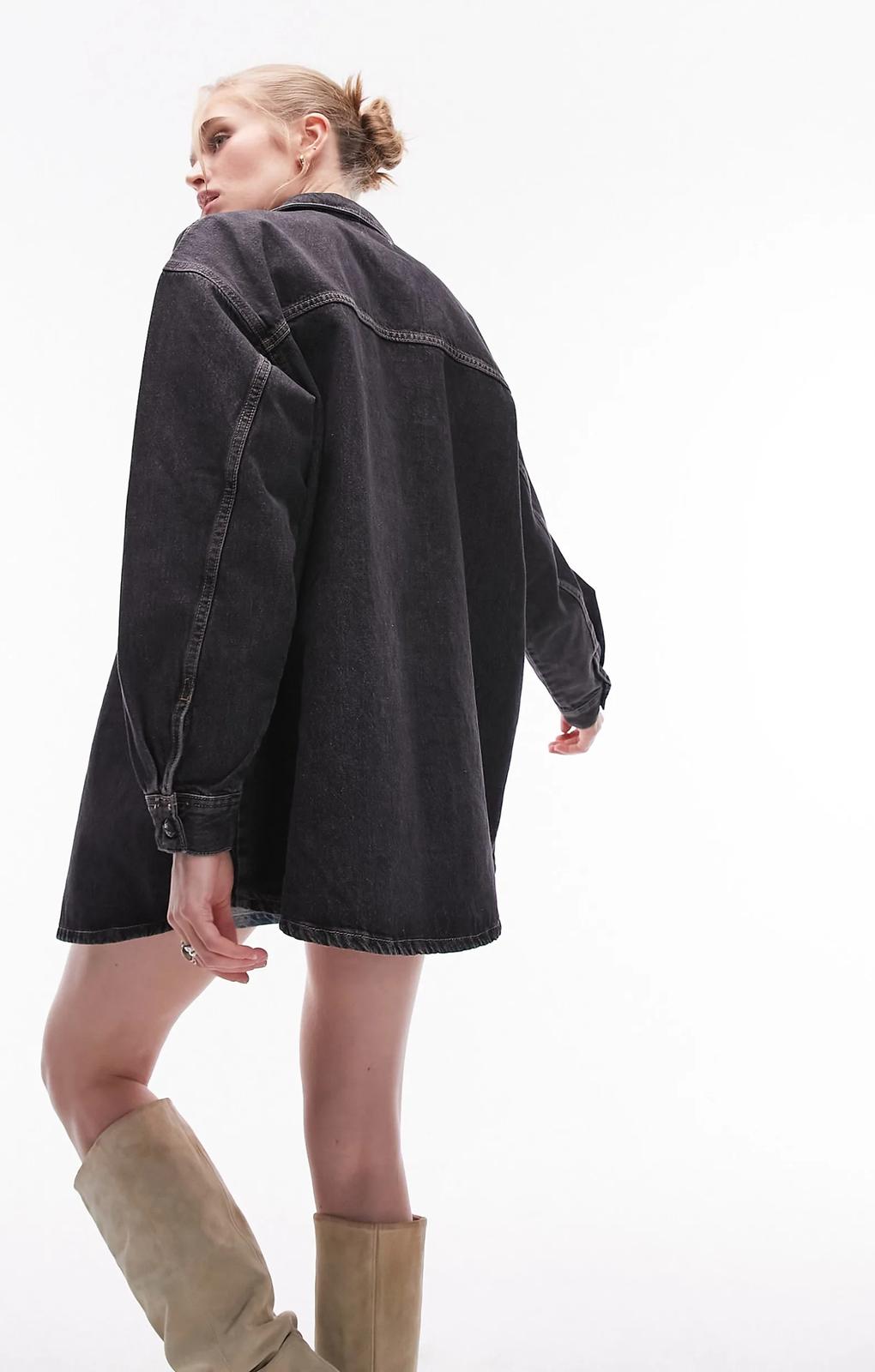 Topshop Denim Shacket In Washed Black – coats & jackets by Topshop, available to rent from Hirestreet