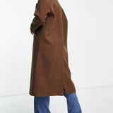 Topshop Double Breasted Long Coat In Chocolate