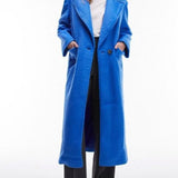 Topshop Extreme Shoulder Brushed Overcoat In Blue