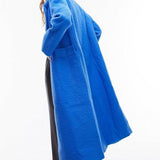 Topshop Extreme Shoulder Brushed Overcoat In Blue