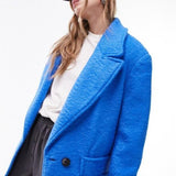 Topshop Extreme Shoulder Brushed Overcoat In Blue