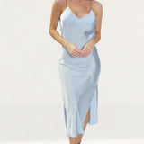 Topshop Light Blue Cowl Back Satin Slip Dress