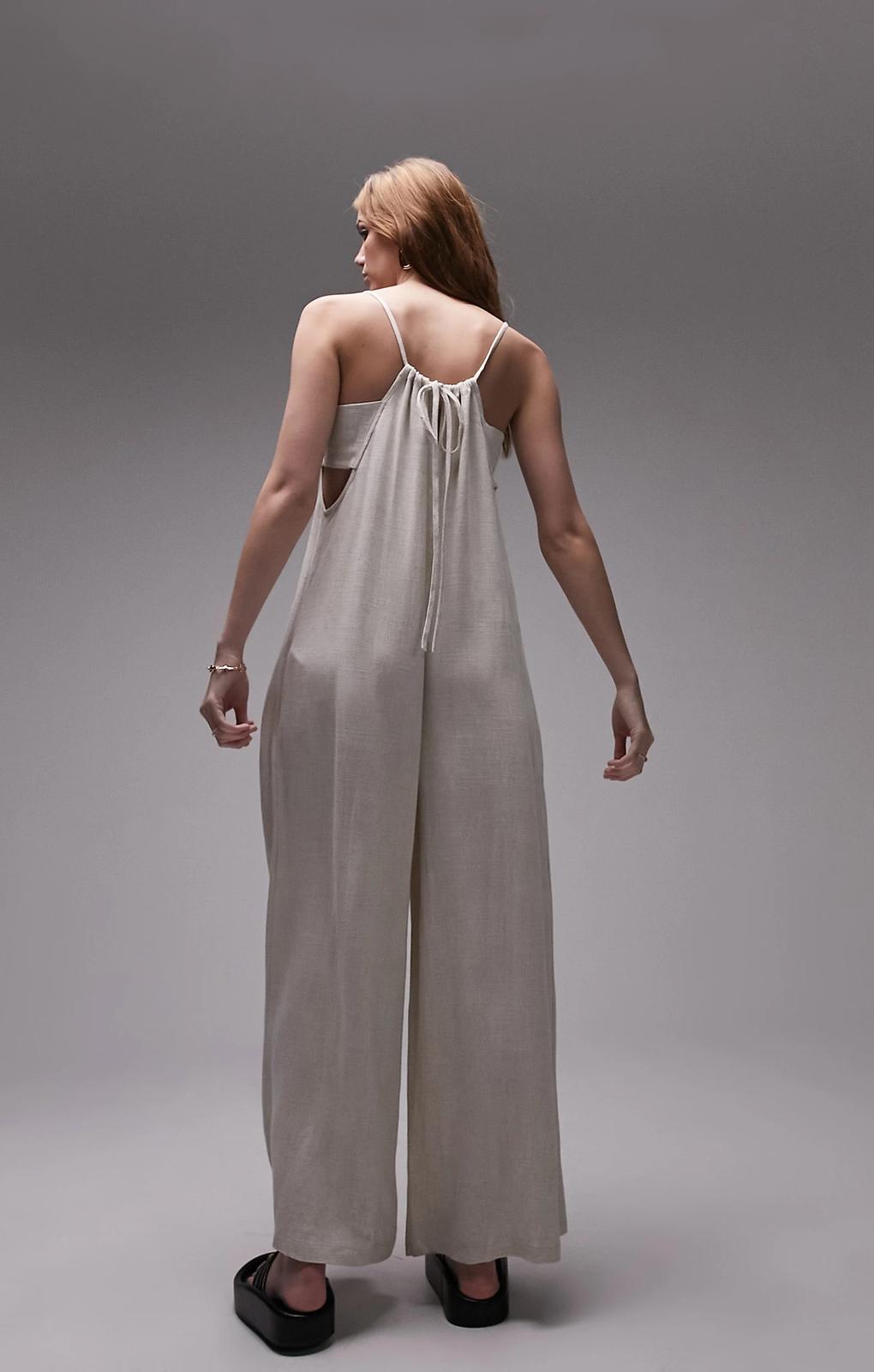 Topshop Linen Jumpsuit With Pockets In Oatmeal – jumpsuits & playsuits by Topshop, available to rent from Hirestreet