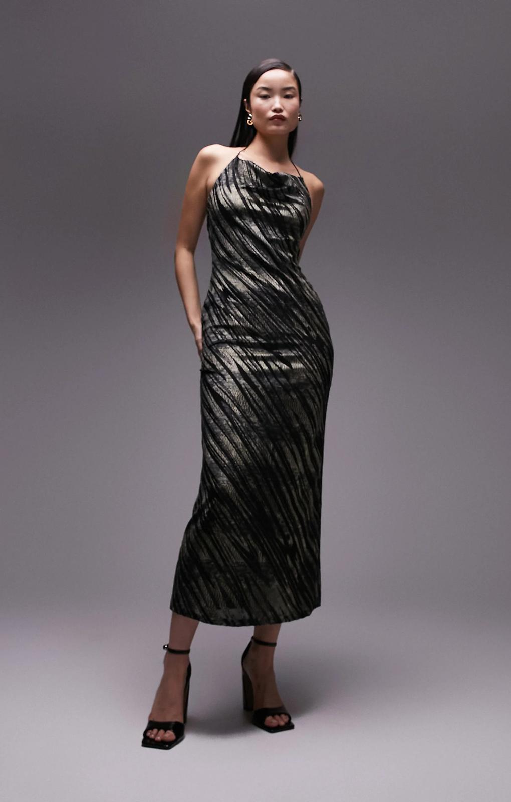 Topshop Metallic Animal Devore Midi Slip In Multi – dresses by Topshop, available to rent from Hirestreet