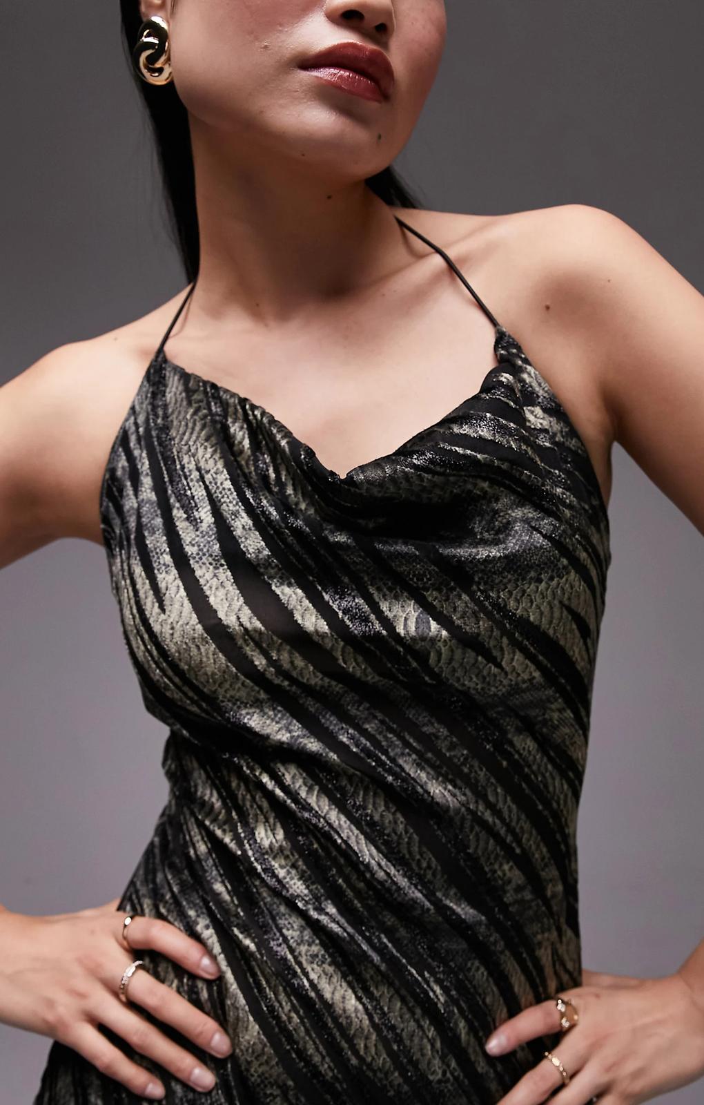 Topshop Metallic Animal Devore Midi Slip In Multi – dresses by Topshop, available to rent from Hirestreet