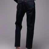 Topshop Mid Rise Straight Cropped Jean With Raw Hems In Blue Black – jeans by Topshop, available to rent from Hirestreet