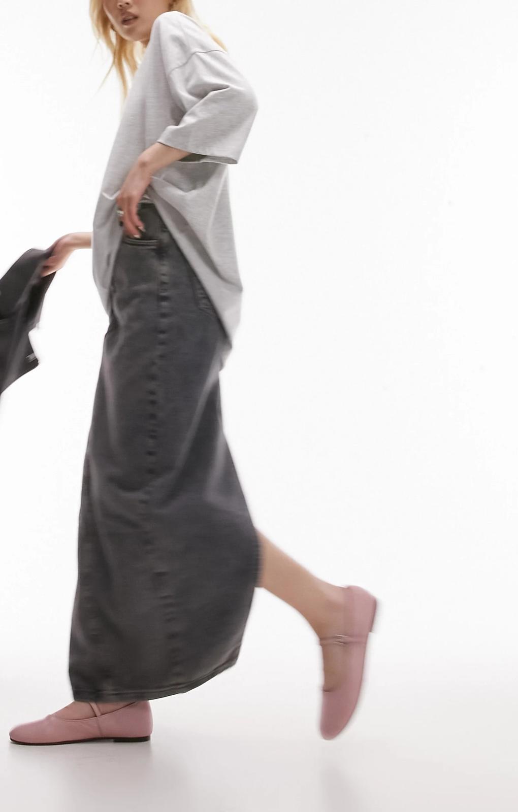 Topshop Petite Denim Column Maxi Skirt In Dark Grey – skirts by Topshop Petite, available to rent from Hirestreet