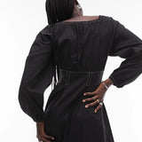 Topshop Poplin Topstitch Tea Dress In Black – dresses by Topshop, available to rent from Hirestreet