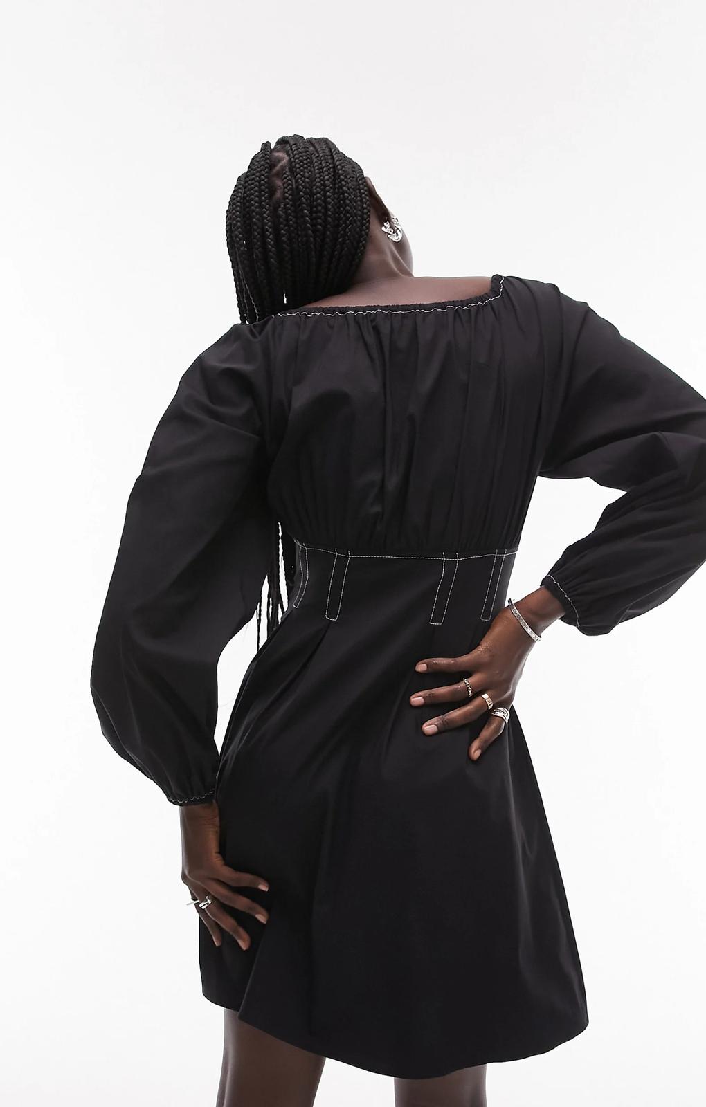 Topshop Poplin Topstitch Tea Dress In Black – dresses by Topshop, available to rent from Hirestreet