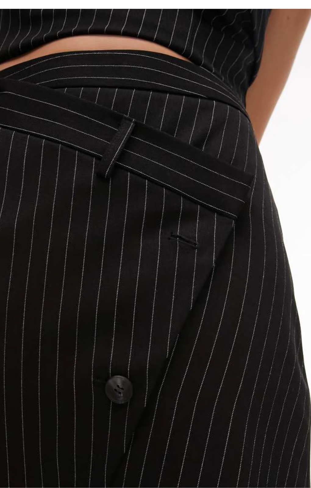Topshop Wrap Tailored Mini Skirt In Mono Pinstripe – skirts by Topshop, available to rent from Hirestreet