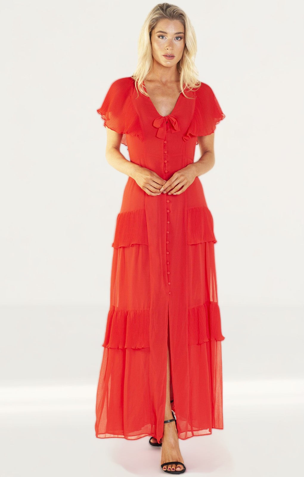 Topshop Red Pleated Maxi Dress