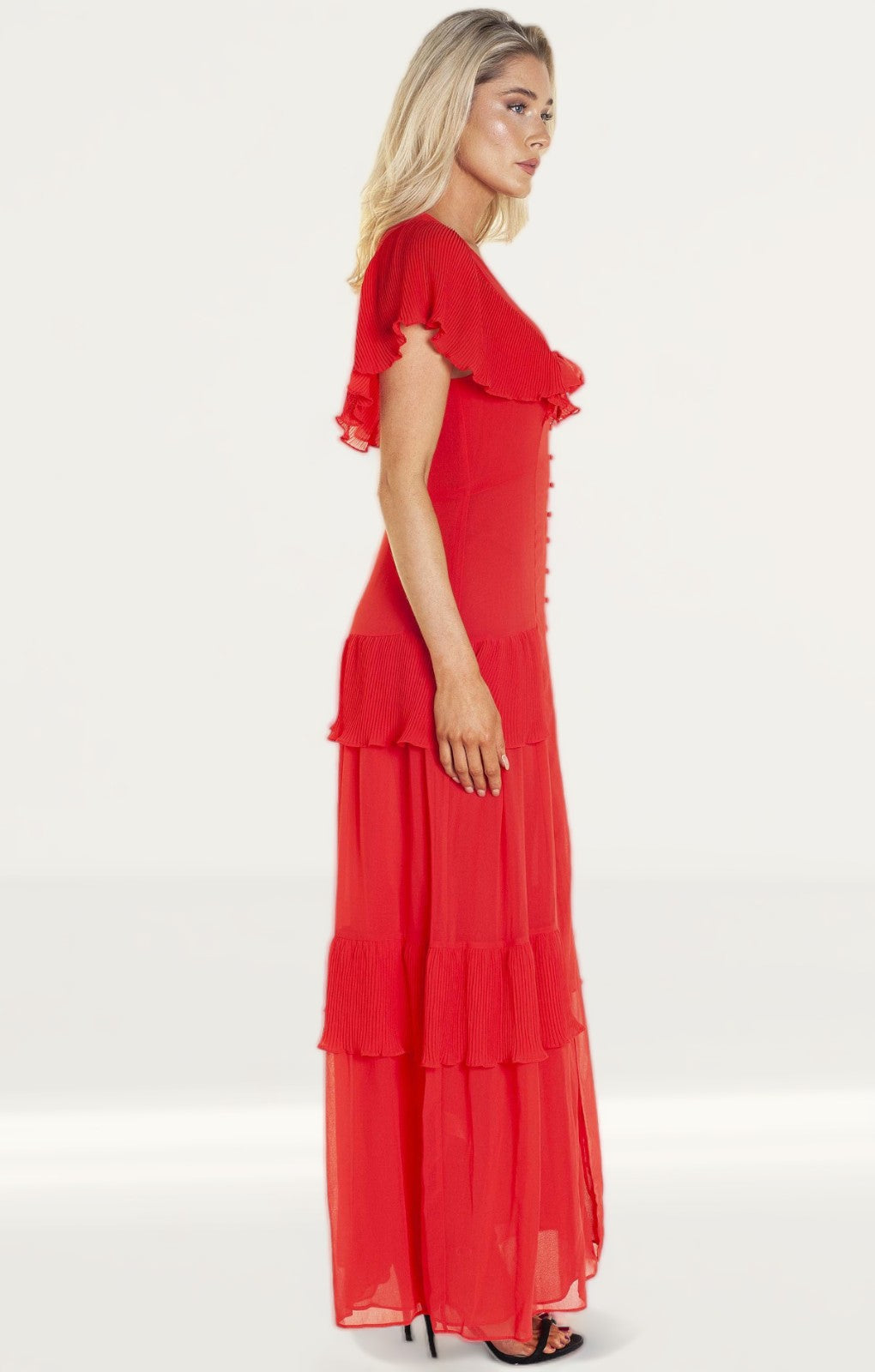 Topshop Red Pleated Maxi Dress